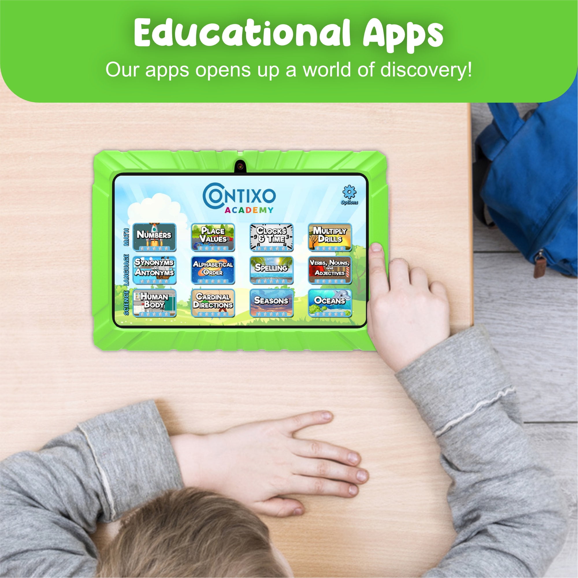 Contixo Kids Tablets and Smart Watch Bundle w/ STEM Learning System and Parental Controls, 7", Green
