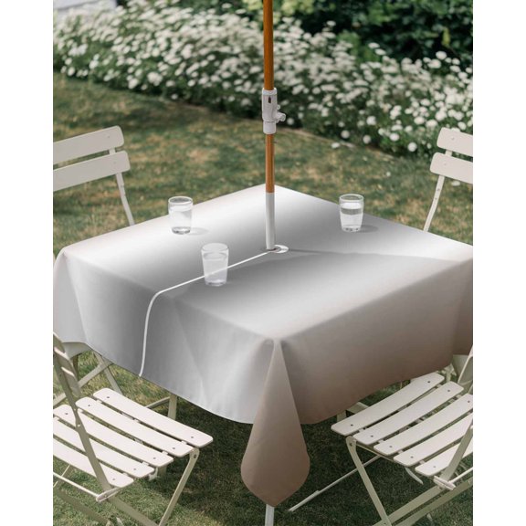 Outdoor Tablecloth with Umbrella Hole, Abstract Brown Gray Gradient Zippered Table Cloth for Rectangle Tables, Modern Minimalist Art Washable Waterproof Tablecloths for Picnic Patio Garden