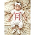thumbnail image 3 of WIBACKER Ribbed Knit Romper and Headband Outfit Set for Newborn Baby Girls Infant Baseball Fan Short Sleeve Jumpsuit Summer Coming Home Clothes, 3 of 6