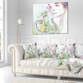 thumbnail image 3 of Designart Cute Girl with Cat - Abstract Portrait Throw Pillow - 18x18, 3 of 5