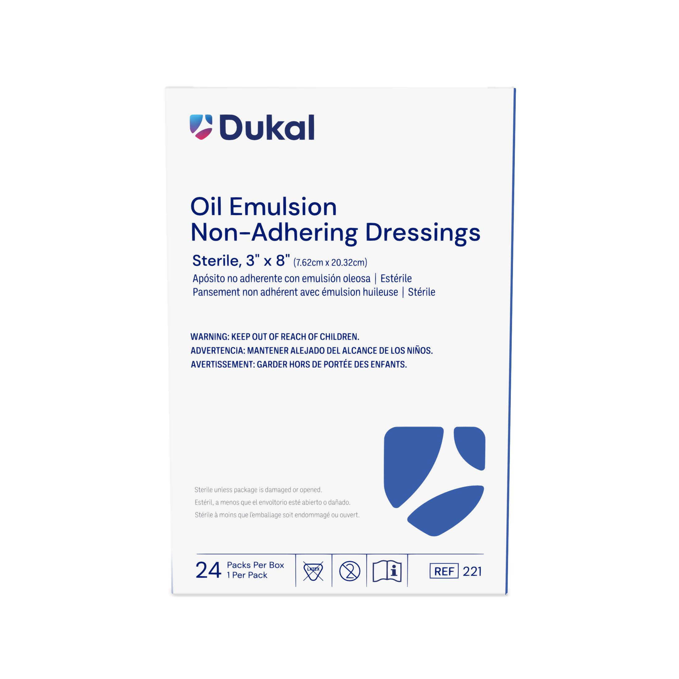 Dukal Oil Emulsion Non-Adherent Dressing 3" x 8" – Box of 24 Sterile Wound Care Pads for Burns, Cuts, and Surgical Dressings