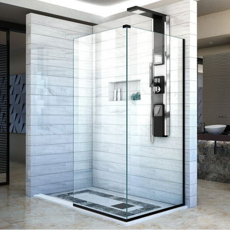 Dreamline Shower Screen (DreamLine Linea Two Adjacent Frameless Shower Screens 30 in. W x 72 in. H each, Open Entry Design in Satin)
