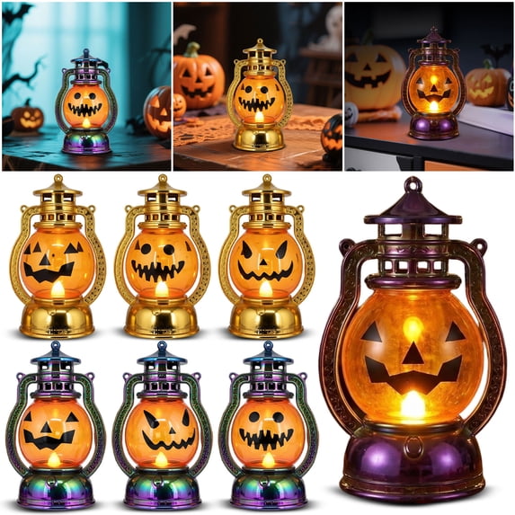 Halloween Pumpkin Lantern Night Light, Portable Handheld LED Decor with Warm Glow for Table Window Display