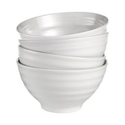 Woven Paths White Farmhouse Stoneware Bowls, Set of 4