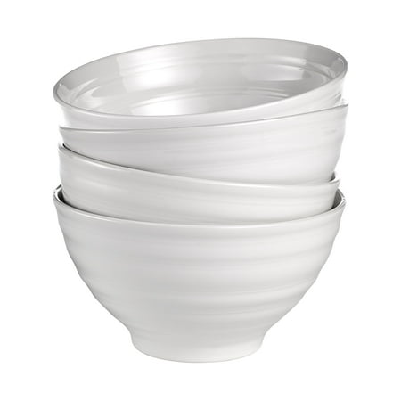 Woven Paths White Farmhouse Stoneware Bowls, Set of 4