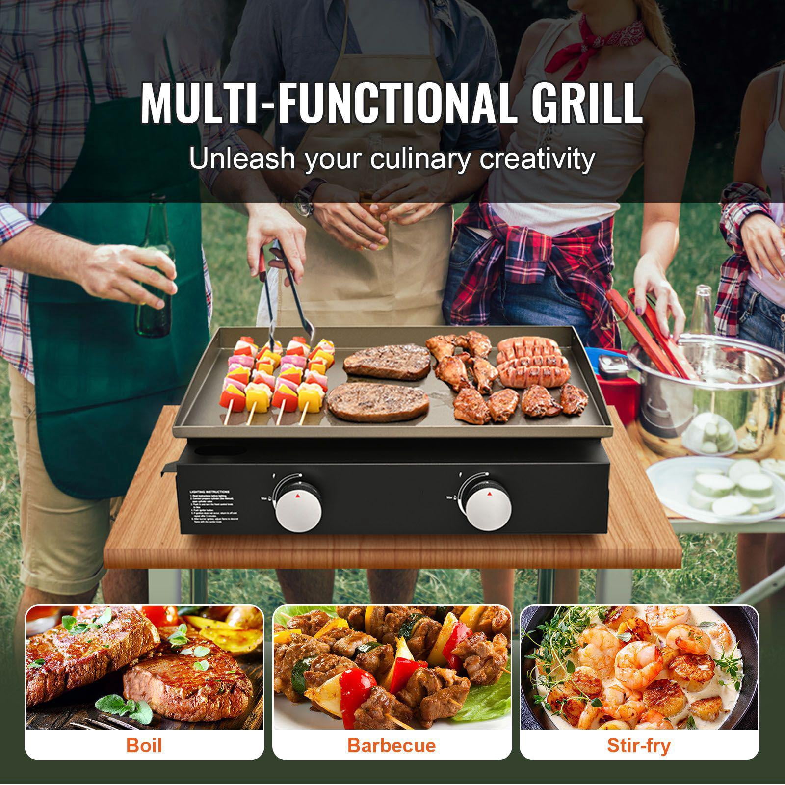 Commercial 22.4 Inch Heavy Duty Manual Flat Frying Pan with Non Stick Cooking Plate H Type Burner 13000 BTU Portable Restaurant Gas Oven