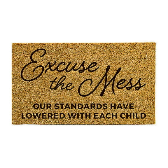 Evergreen 16 x 28 Inches Excuse the Mess Door Mat | Non-Slip Rubber Backing | Dirt catching Natural Coir | Indoor and Outdoor Home Decor