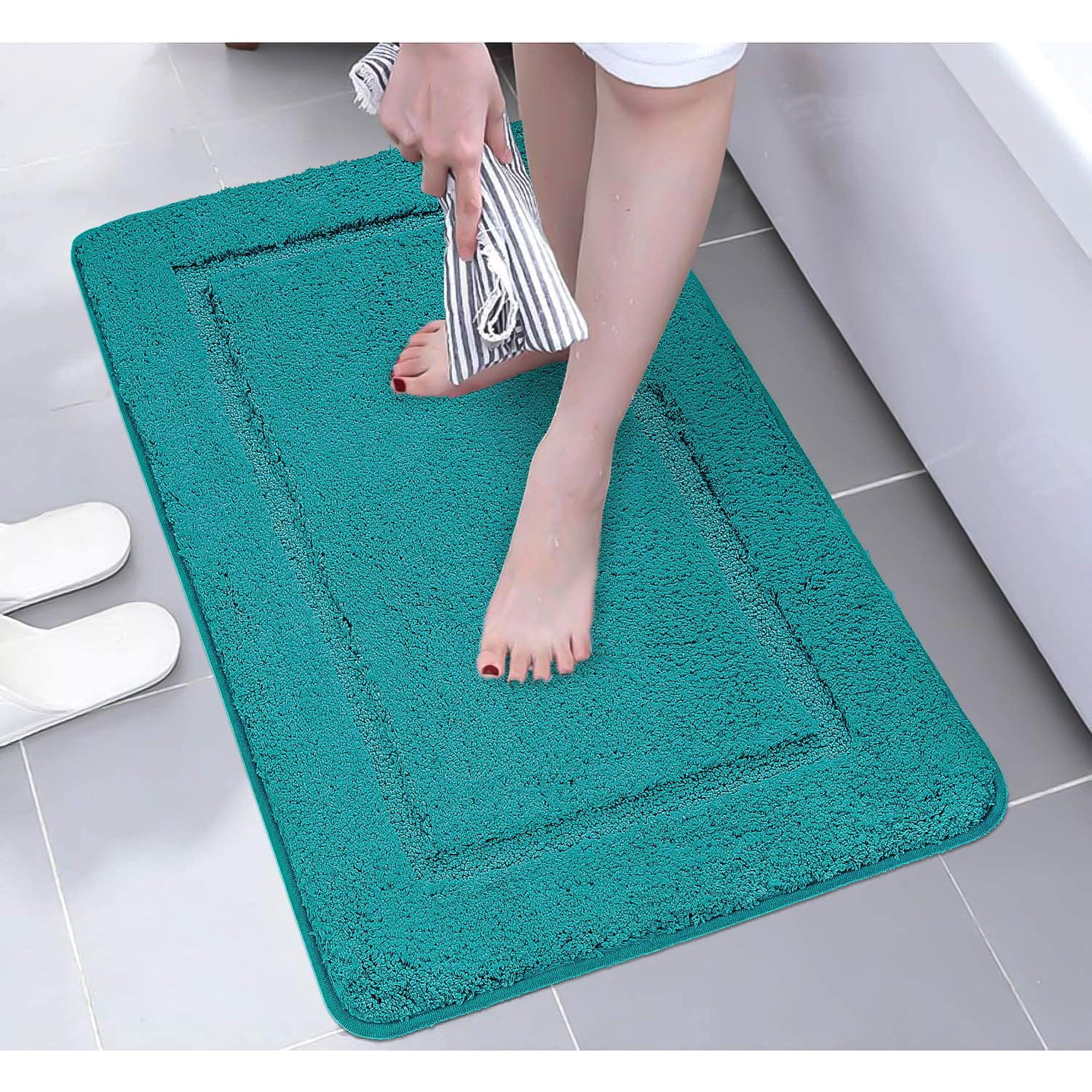 H HOMORE Luxury Set Green Bath Rug, Anti-Slip Bath Rug and U-Shaped, 2 Count