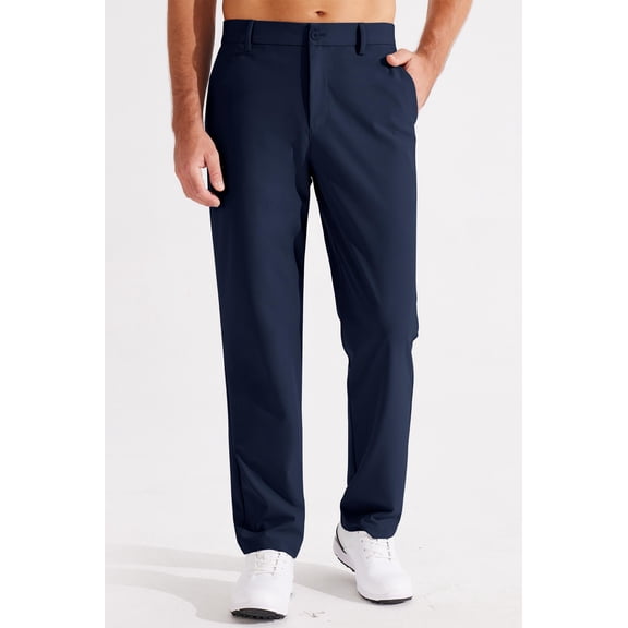 MASKERT Men's Dress Pants-Classic Fit Flat Front Work Dress Pants 29" Stretch Casual Pants Lightweight with Pockets Navy Blue