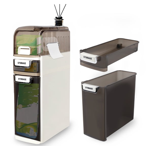 3-Tiers Slim Bathroom Storage Cabinet, Narrow Bathroom Storage, Plastic Waterproof Floor Cabinet with Tissue Box and Wheels, Skinny Bathroom Storage Organizer with Drawers for Small Spaces, Kitchen