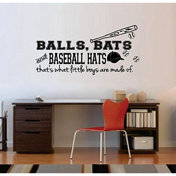 Decal ~ Balls, Bats and Baseball Hats. That's what little boys are made of: Wall Decal (Small 13" x 27")