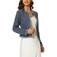 thumbnail image 4 of INSPIRE CHIC Women's Plaid Tweed Open Front Office Short Blazer L Dark Blue, 4 of 6