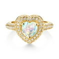 thumbnail image 2 of Gem Stone King 18K Yellow Gold Plated Silver White Opal and White Moissanite Heart Shape Ring for Women (1.37 Cttw, Available in Size 5, 6, 7, 8, 9), 2 of 4