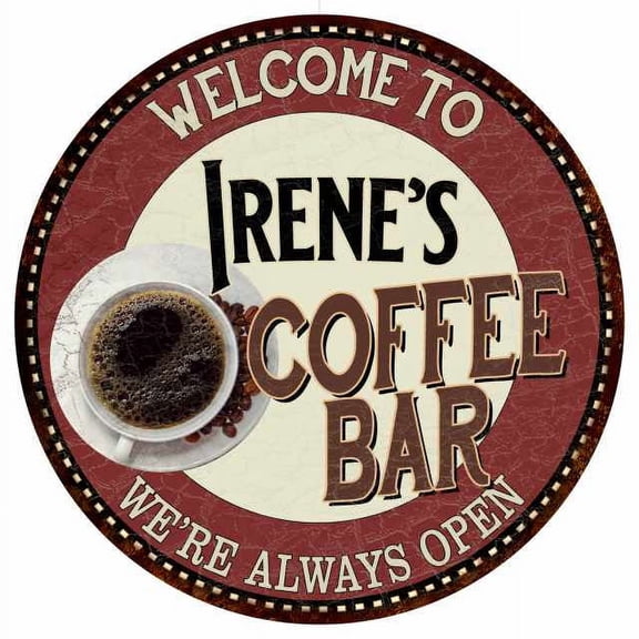 Irene's Coffee Bar Round Metal Sign Kitchen Room Wall Décor 100140041078