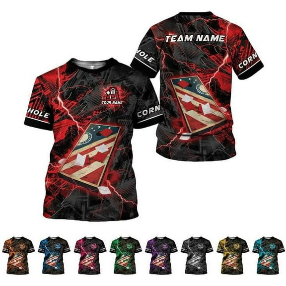 Personalized Cornhole 3D Player T-Shirt for Team Uniform Funny Gift Men Women (Red, S)