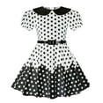 thumbnail image 5 of Toddler Girl Dress Polka Dot Turn Down Collar Puff Sleeve with Belt Elegant Prom Dresses for Girls Princess Dress Size 3-12 Years, 5 of 6
