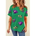 thumbnail image 6 of Women's Bright Green Mardi Gras Sequin Patched Graphic Tee - Vibrant Casual Top | [ZhiHiMeRi] | (US 20-22)2XL, 6 of 6