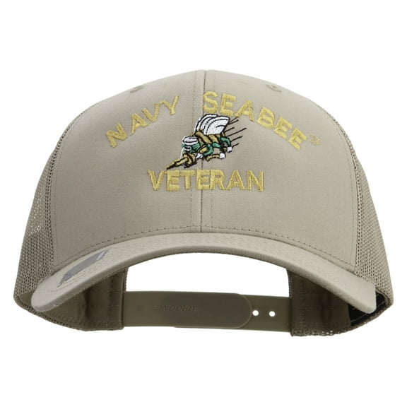 US Navy Seabee Veteran Embroidered Retro Trucker Cap - Khaki OSFM