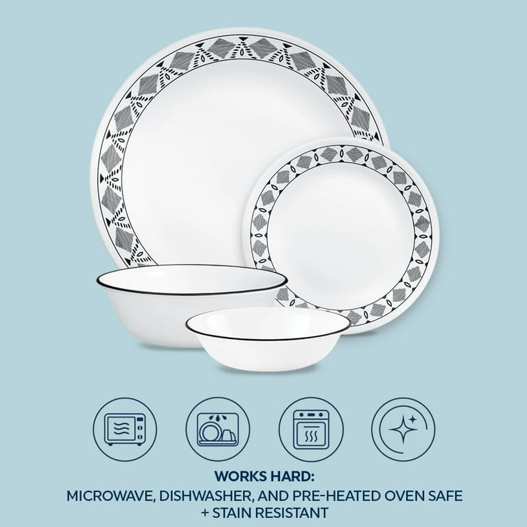 Corelle Durable Vitrelle Glass Dinnerware Set for Microwave