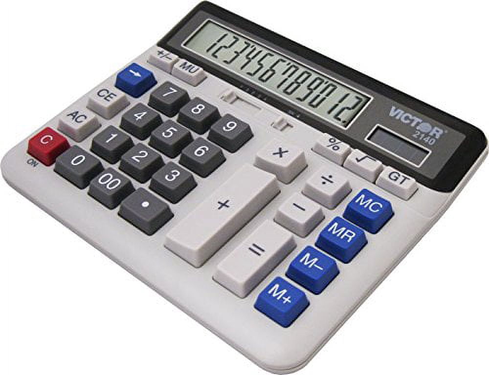 Victor 2140 12-Digit Standard Function Desk Calculator, Large Keys, Battery and Solar Hybrid Powered LCD Angled Display, Great for use in The Home and Office