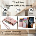 thumbnail image 5 of Ancove for iPhone 13 Pro Max Wallet Case with Card Holder & Wrist Strap,Cute PU Leather RFID Blocking Love Heart Pattern Kickstand Zipper Purse Flip Case Cover for Women Girls,Pink, 5 of 8