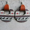 thumbnail image 7 of New Genuine Leather Wrap Aztec Patterns Ethnic Bull Head Wood Statement Earrings, 7 of 7