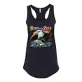 thumbnail image 2 of Wild Bobby, Born To Be Free Blad Eagle and American Flag Cars and Trucks Ladies Racerback Tank Top, Black, Small, 2 of 3