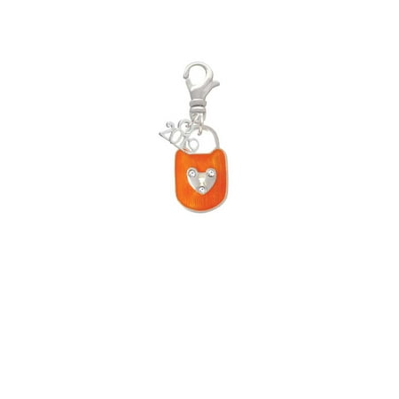 Hot Orange Enamel Lock - Hot Orange Enamel Lock with Clear Crystals - 2019 Clip on Charm