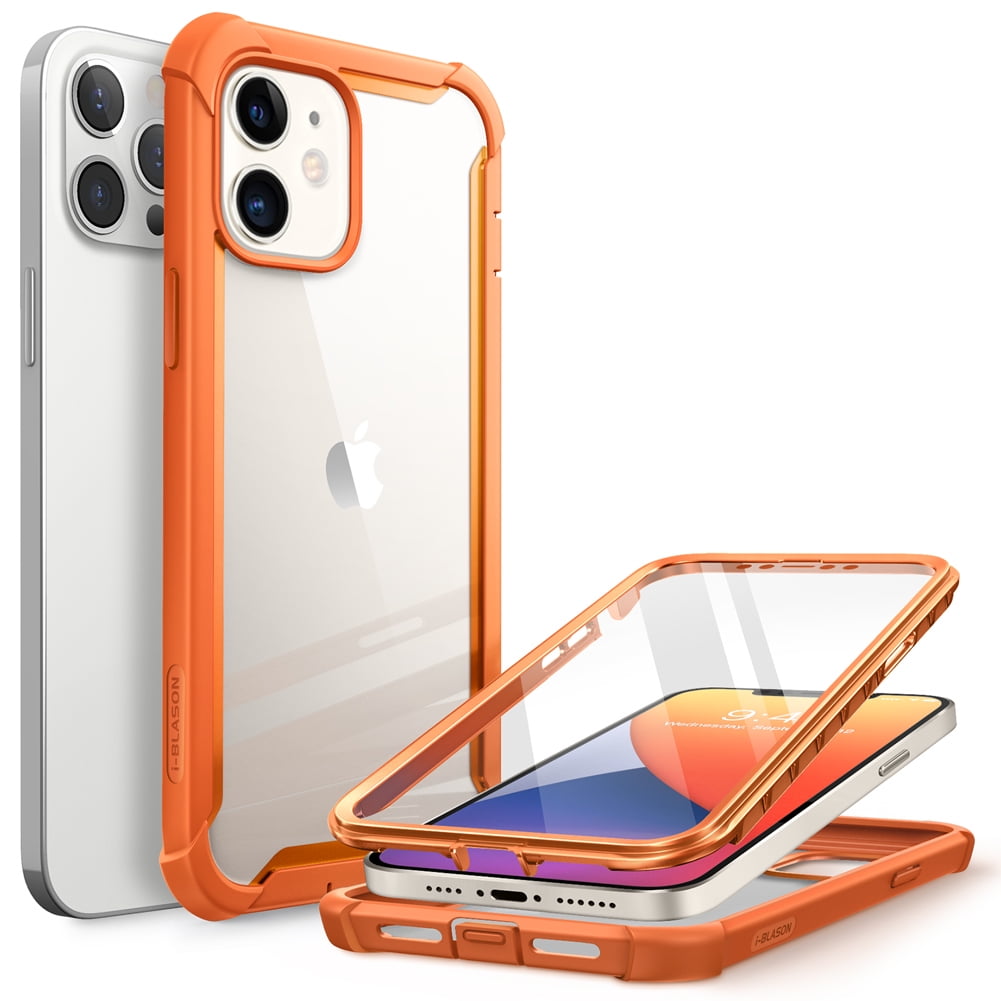 i-Blason Ares Series iPhone 12 Case/iPhone 12 Pro Case 6.1 inch (2020 Release), Dual Layer Rugged Clear Bumper Case for iPhone 12/iPhone 12 Pro with Built-in Screen Protector (Orange)