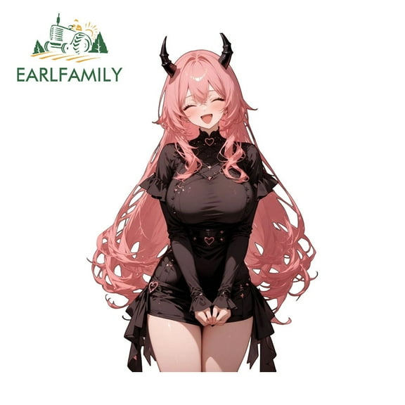 EARLFAMILY 5.1 in Pink Hair Anime Girl Car Sticker Kawaii Windshield Motorcycle Skateboard Suitcase Auto Waterproof Vinyl Decal Scratch-Proof Vinyl Car Wrap