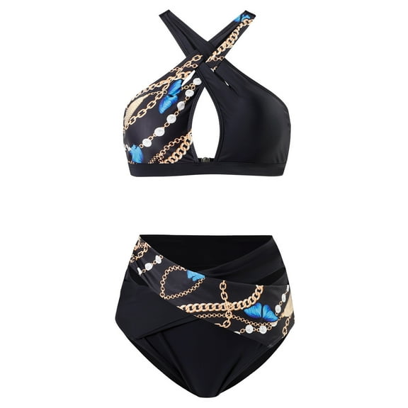 REORIAFEE Women's Tankini Bikini Set Swimwear Sexy Brazilian Swimsuits Beach Vacation Tankini Fit Boxer Split Swimsuit Two Piece Set Black L