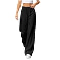 thumbnail image 2 of Zysthvn Casual Comfortable Pants for Women High Waisted Wide Leg Summer Sweatpants Trousers for Women Loose Drawstring Solid Pants, 2 of 5