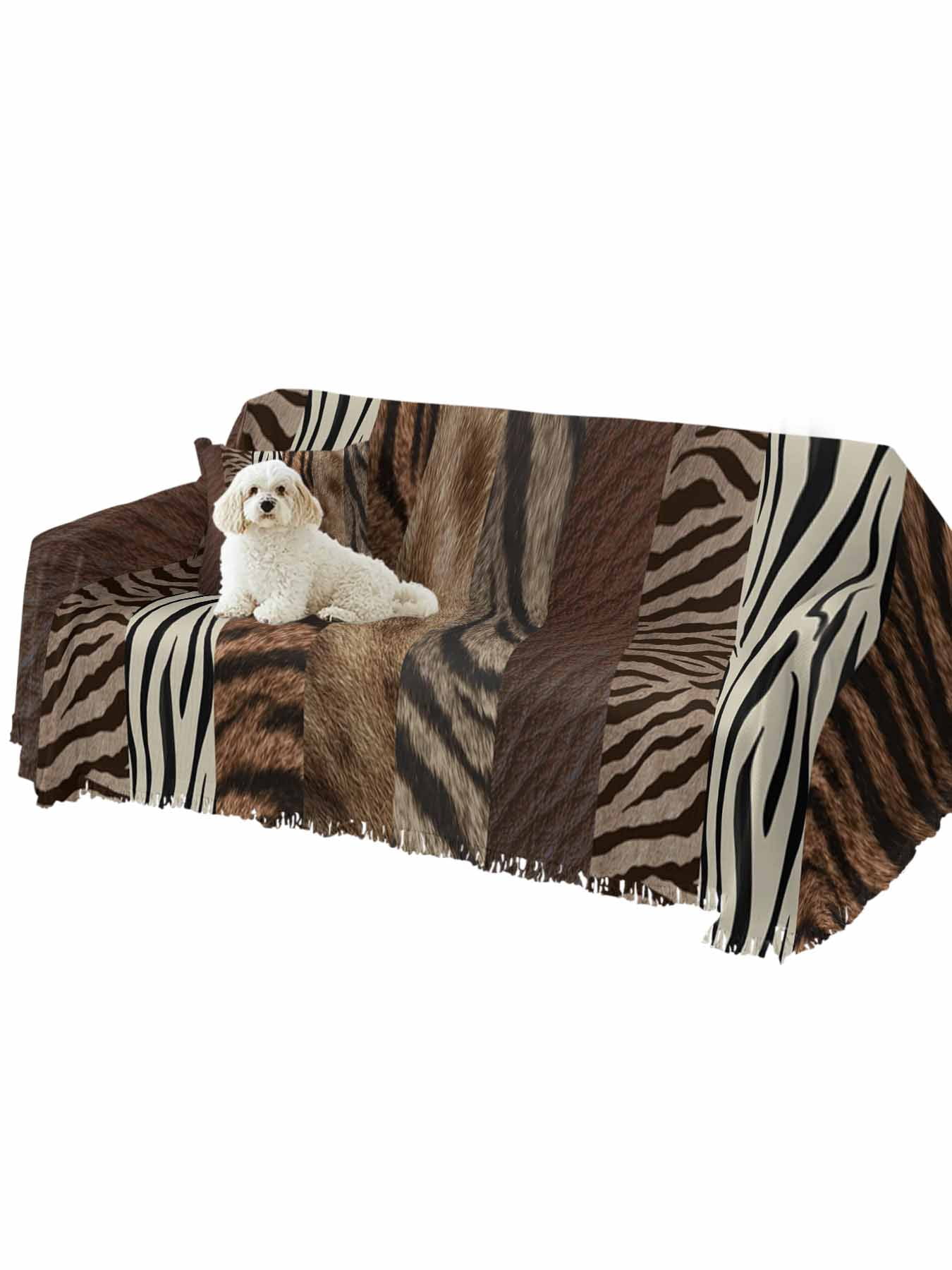 Animals Printed Striped Couch Cover, Rustic Country Zebra Textured Oversized Sofa Cover Blanket for 3 Cushion Couch, Sectional Sofa Slipcover Furniture Protector for Living Room Bedroom 71''x150''
