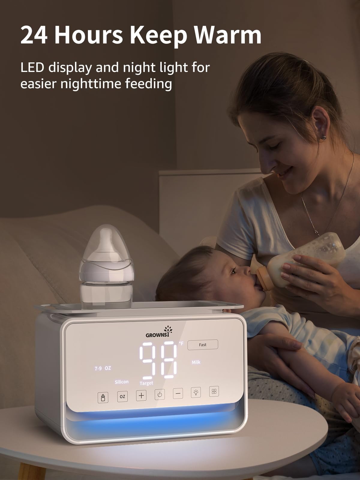 Grownsy Fast Baby Bottle Warmer, 12-in-1 Milk Warmer With Steam and Water Bath Warming Modes for Breastmilk &Formula, With Thaw, Food Heating, Steri-lize, Egg Boil Function