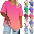 thumbnail image 7 of Trendy Plus Size Tops for Women Short Sleeve Gradient Color V Neck Blouses Loose Fit Tunic Top Casual Tshirts (3XL, Light Blue #A), 7 of 7