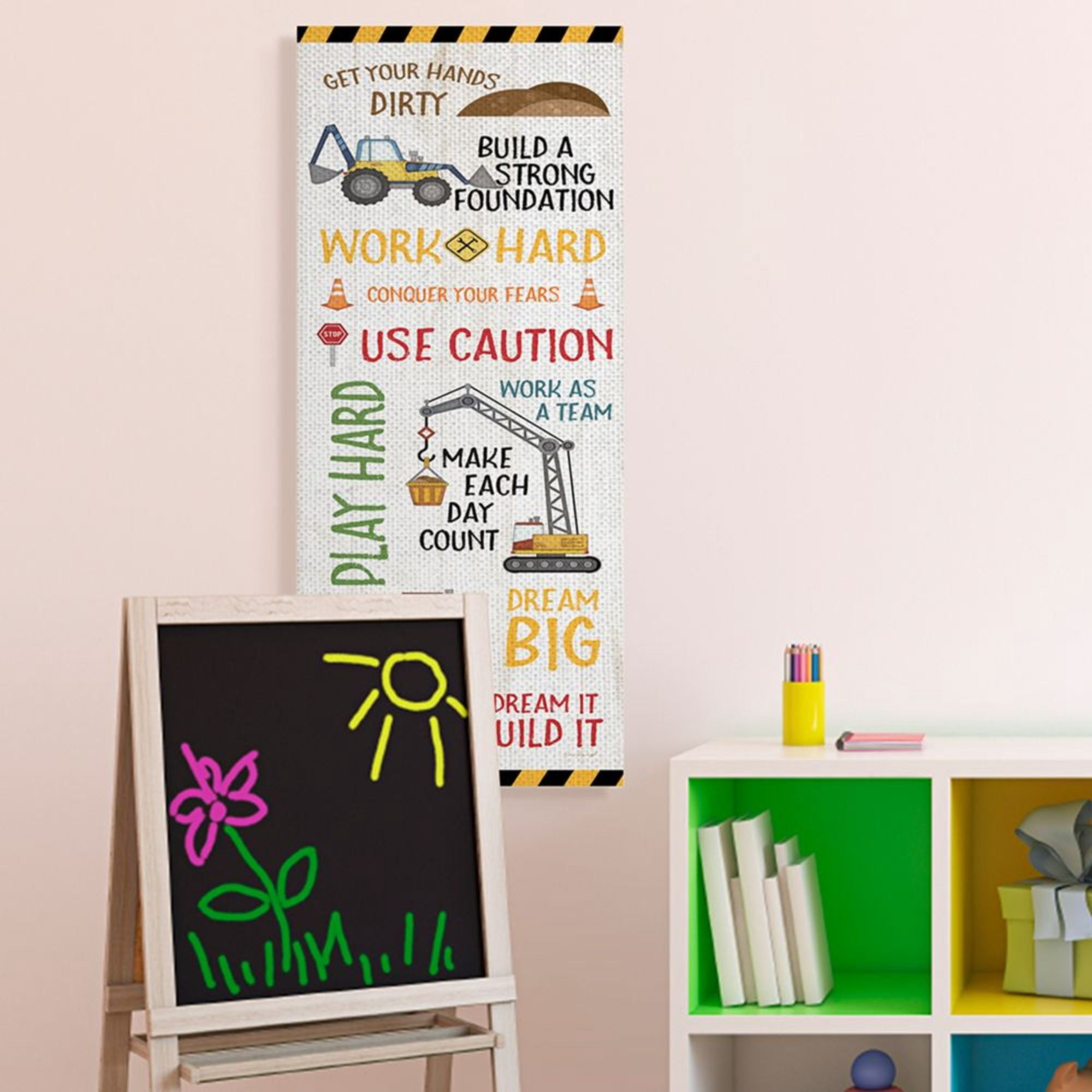 Stupell Industries Kids' Construction Zone Vehicles Motivational Phrases Design by Jennifer Pugh, 20" x 48"
