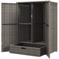 thumbnail image 1 of CoSoTower Wicker Outdoor Storage Cabinet, 2-Door Rattan Pool Towel Storage Cabinet with Drawer & Removable Shelf, Dark Grey, 1 of 7