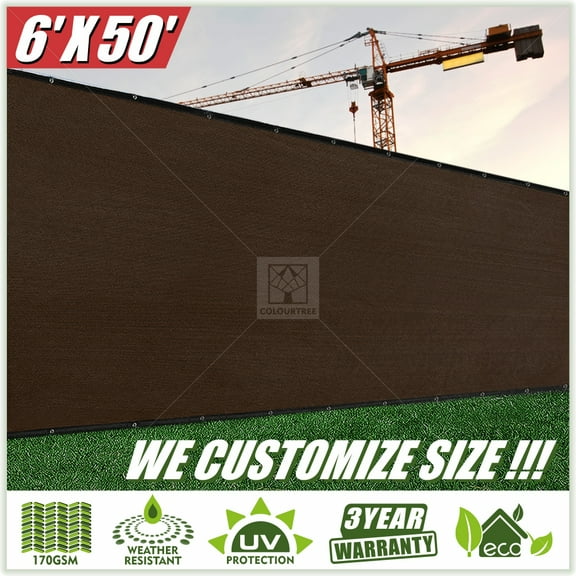 ColourTree 6' x 50' Privacy Fence Screen Fence Cover Fabric Mesh Brown - Commercial Grade 170 GSM - Heavy Duty - 3 Years Warranty CUSTOM SIZE AVAILABLE