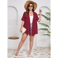 thumbnail image 7 of SHOWMALL Women's Plus Size Short Sleeve Shrugs & Boleros, Wine Red 5X Open Front Lightweight Cardigan Kimono Jacket for Spring Summer Fall, 7 of 7