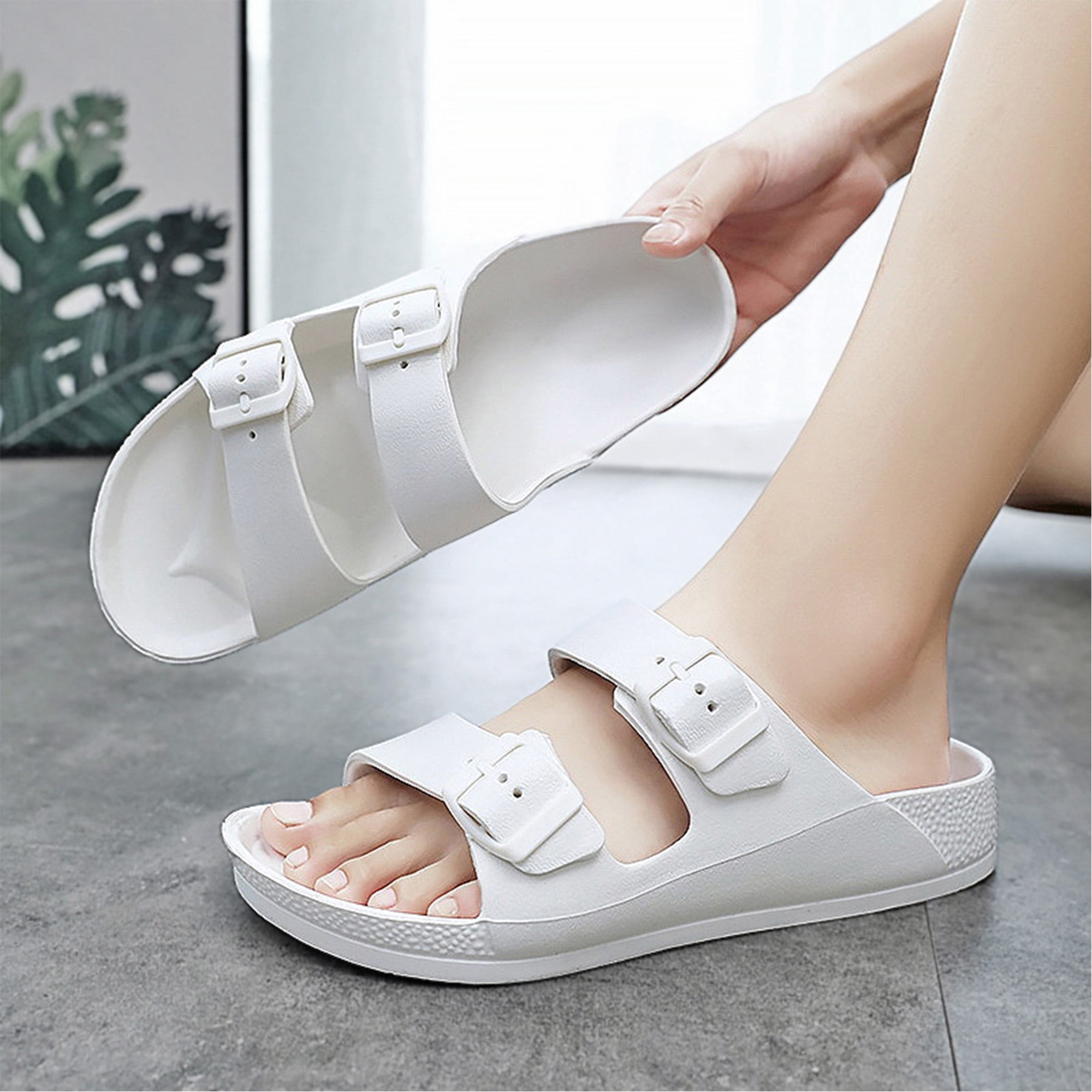 Women's Double Buckle Sandals Adjustable Strap EVA Lightweight Cushioned Slides