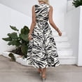 thumbnail image 4 of Elegant V-neck elastic waist sleeveless zebra print dress for women, 4 of 5