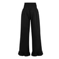 thumbnail image 7 of XIAONU Women's Ruffle Hem Wide Leg Pants Smocked High Waist Side Pocket Design Trousers Lightweight Boho Style Casual Bottoms Black, 7 of 7