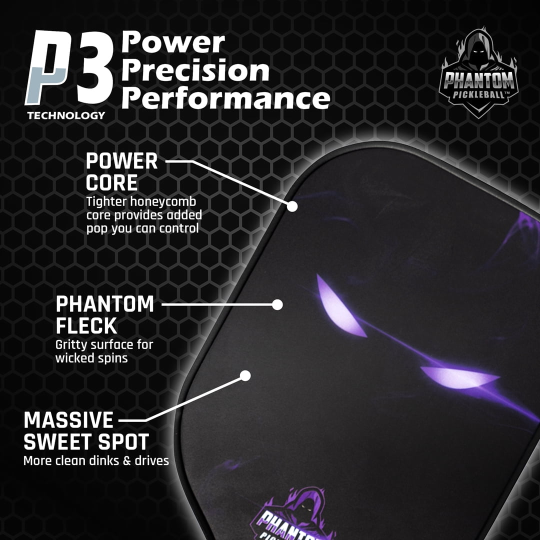 Phantom Pickleball - Goliath (Purple) 16mm T800 Carbon Fiber Pro Pickleball Paddle with Cover