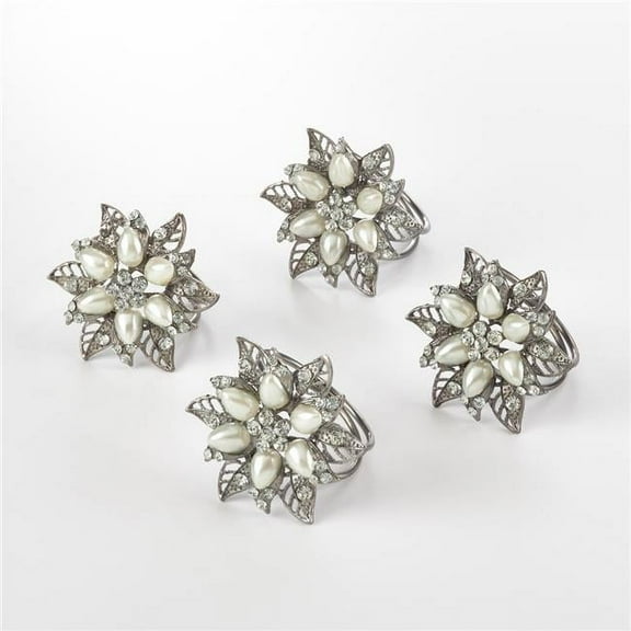 Saro Lifestyle Floral Bejeweled Design Napkin Ring (Set of 4)