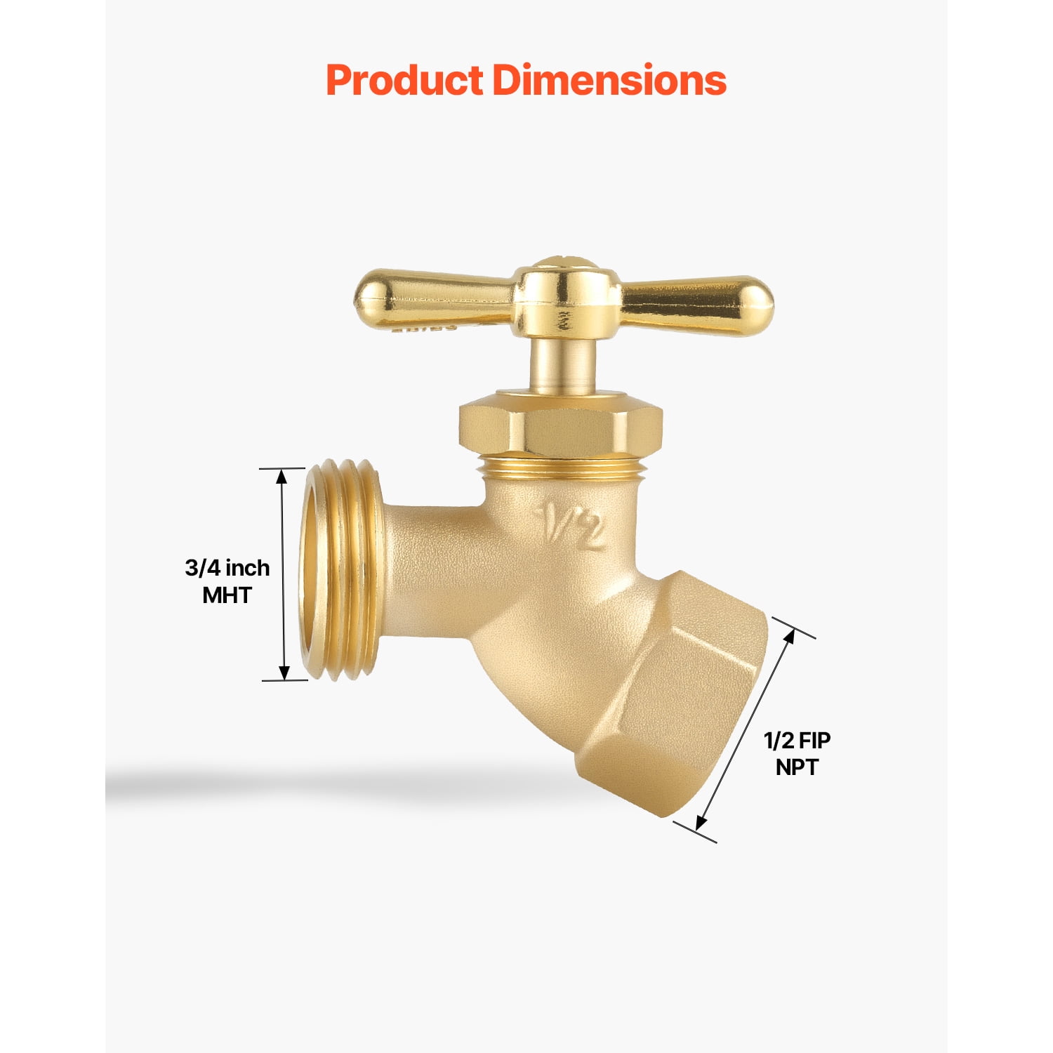 KFFKFF 1/2" FIP x 3/4" MHT Garden Valve, Multi-Turn Outdoor Faucet, Durable Brass Hose Bibb, Water Spigot for Plumbing, Fits Copper and Galvanized Pipes