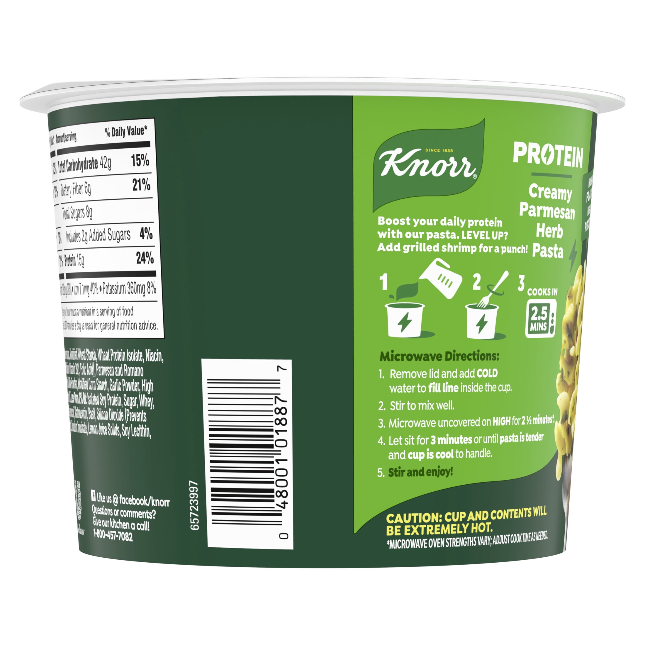 Knorr Protein Creamy Parmesan Herb Pasta Cup, Made with Real Parmesan, 15g of Protein, 2.6oz
