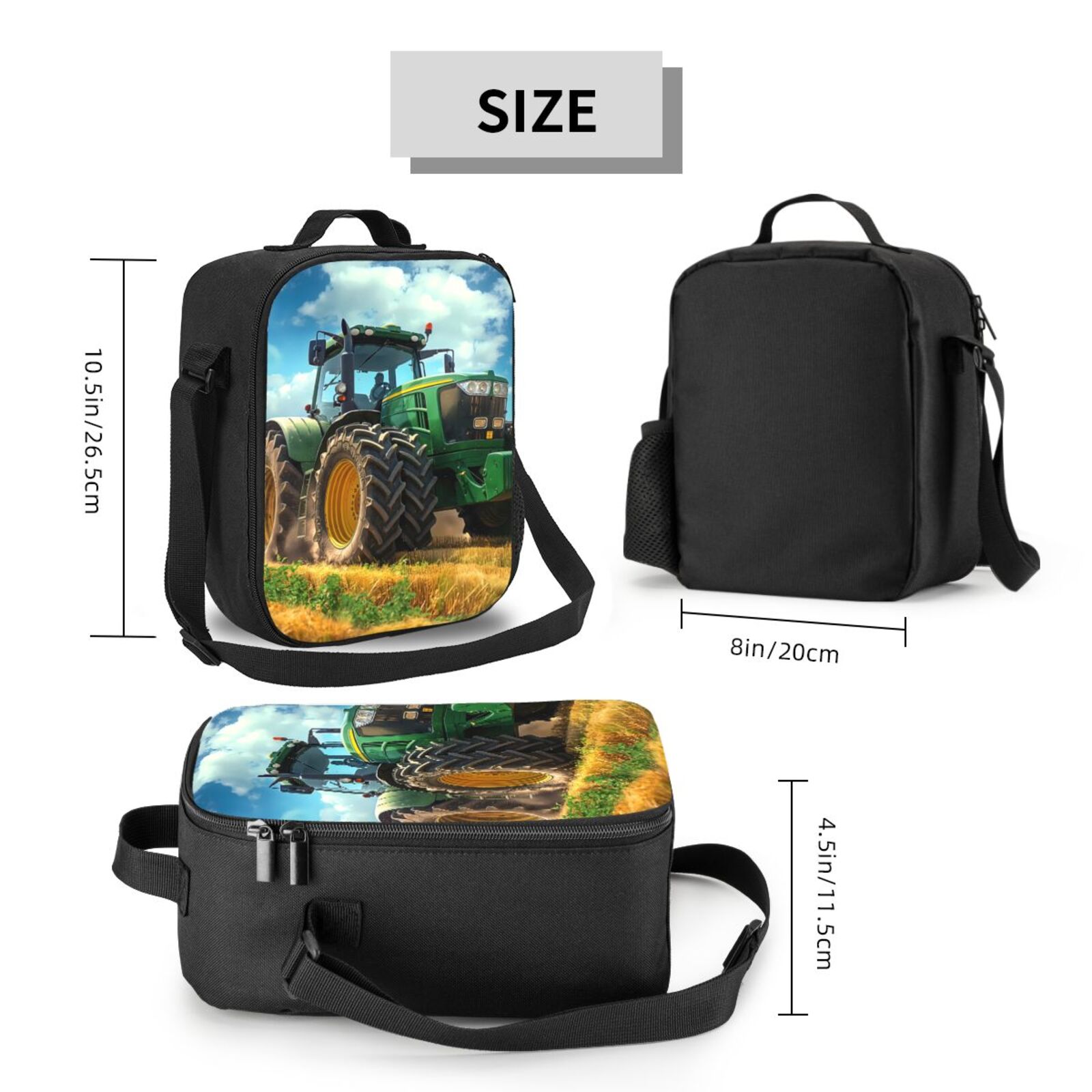 Ratiio Green Tractor Field Print Lunch Box - Reusable Lunch Bag Men Adult Women- Insulated LunchBox