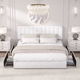 thumbnail image 3 of VECELO Upholstered Platform Bed Frame with 4 Storage Drawers, King Size Bed Frame with Adjustable Headboard, No Box Spring Needed, White, 3 of 7