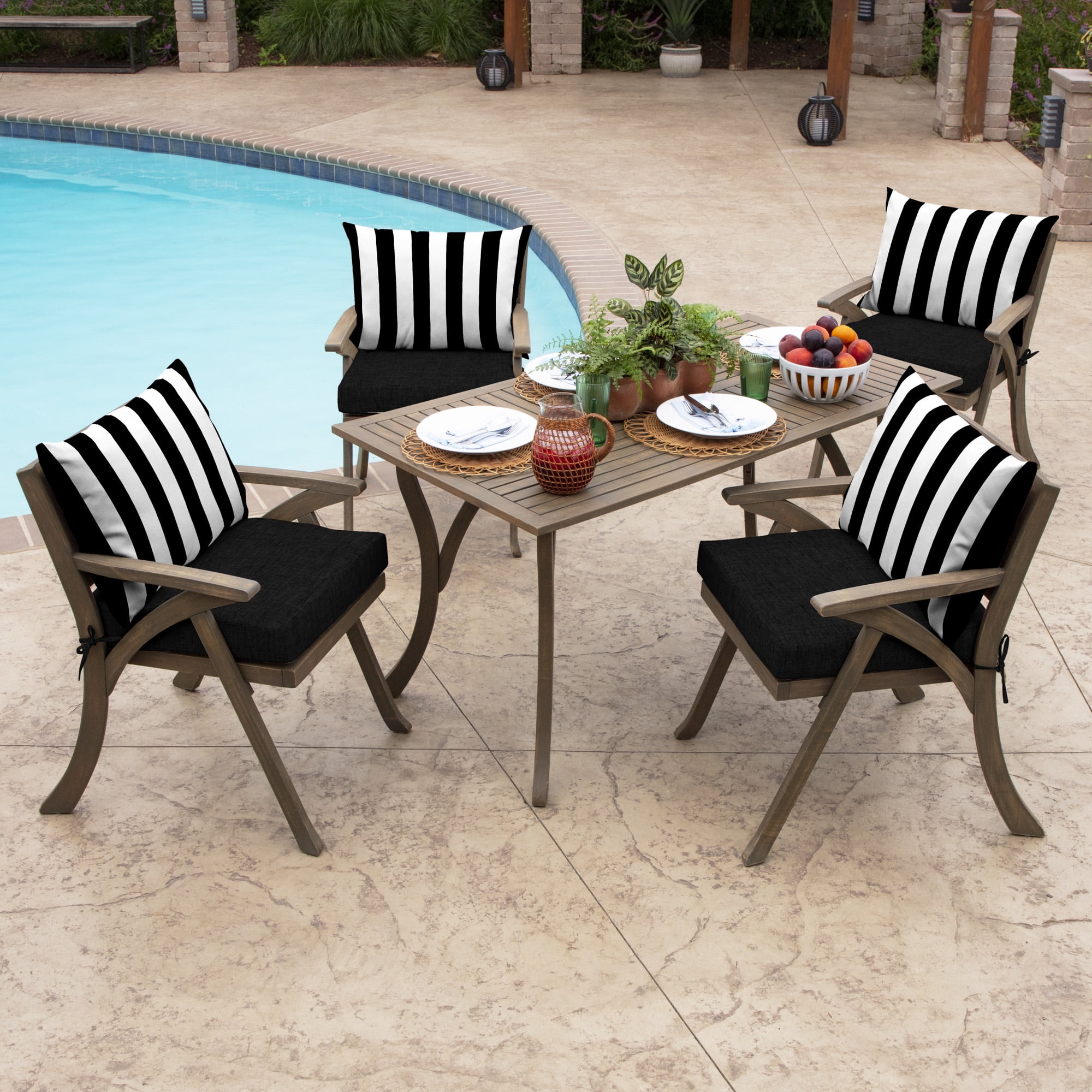 ARDEN Outdoor Cushion Pillow Back 17 x 23, Black Cabana Stripe