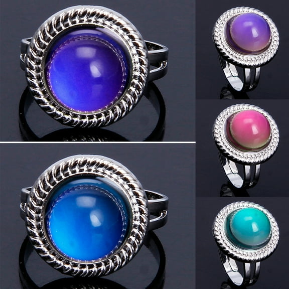 AOOOWER Trendy Emotion Feeling Adjustable Open Rings Gemstone Color Changing Finger Rings Gift for Couples Male Female